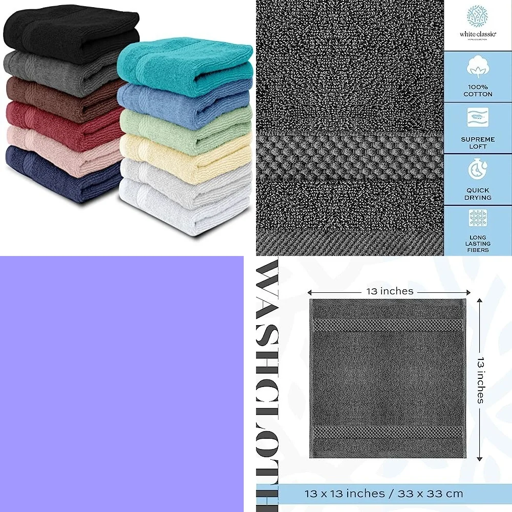 

towelWhite Classic Cotton Towel 13x13 Hotel Quality Multi Color Pack of 12 Soft Absorbent Bath Towels for Home Travel Spa Gym