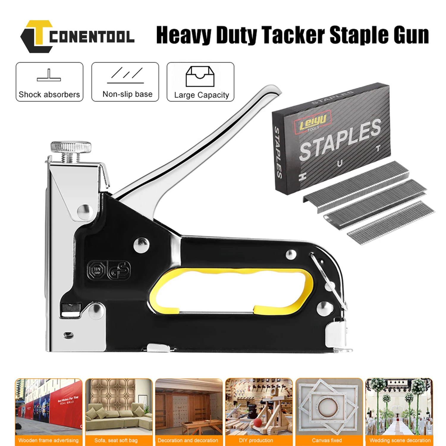 Conentool 3 In 1 Nail Gun DIY Furniture Construction Stapler Upholstery Staple Gun 4-14mm with Staples Home Decor Carpentry Tool