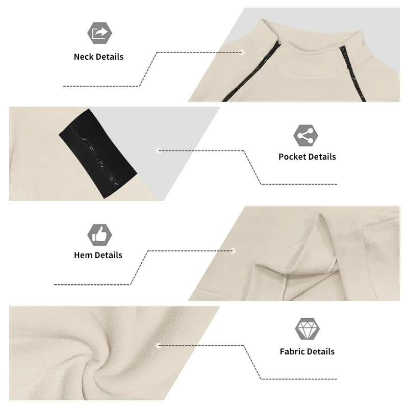 Herren Herbst-Winter-Sweatshirt aus dickem Fleece, Stehkragen, Doppelreißverschluss, lockere, warme Outdoor-Wanderjacke für den Alltag. – Detail 21