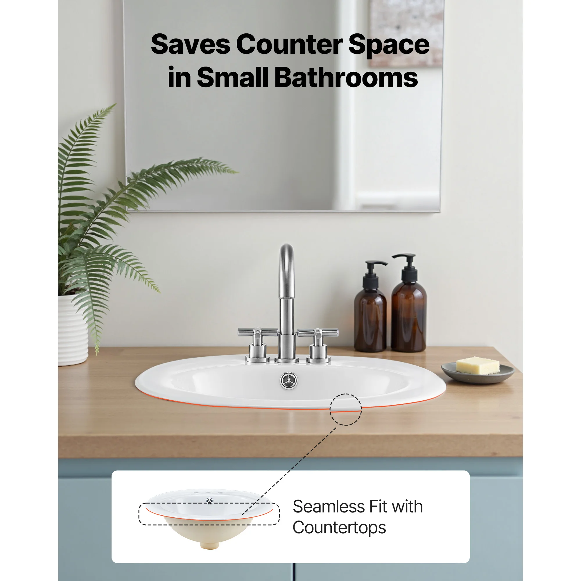 SucceBuy Semi Recessed Bathroom Sink 19.09 x 16.73 Inch Oval White Ceramic Vessel Sink with Overflow Hole and 3 Faucet Holes