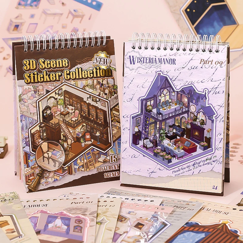 

1 книга — 3D мини-наклейки сцены, наклейки с 3D пейзажами ручной работы своими руками, подходят для поделок, наклейки для ноутбуков, подходят f