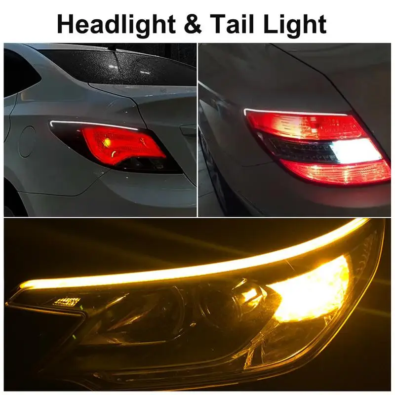 Turn Signal Light Strip Car Turn Signal Tube Lights 2 Color LED Headlight Strip Lights High Brightness Flexible Running Light