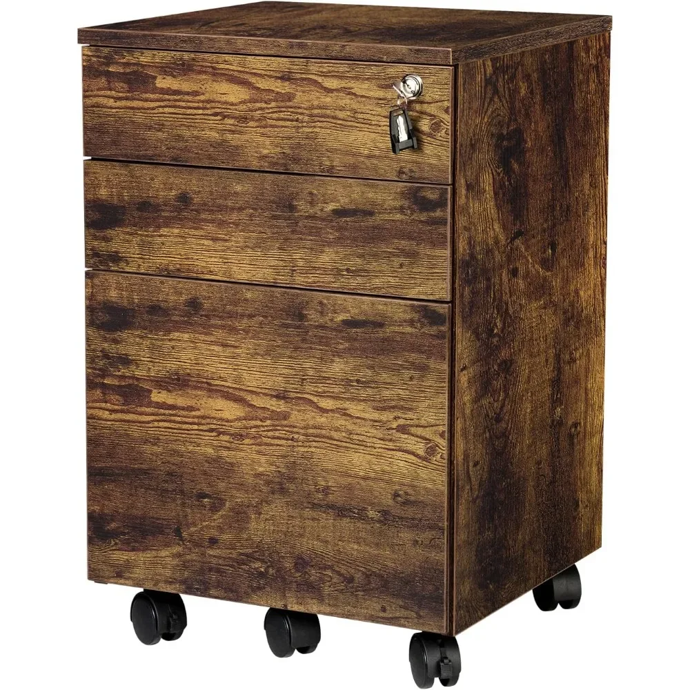 

3 Drawers Wood Mobile File Cabinet Fully Assembled Except Castors Drawers Bevel Edge Design 5 Casters for Ease of Mobility