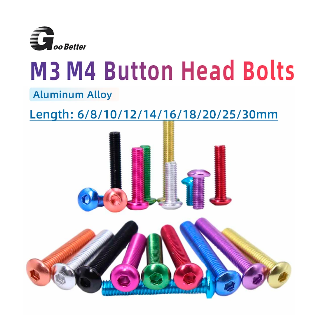 

10Pcs Aluminum Round Head Hex Socket Screws, M3 M4 Colored Aluminum Round Head Hex Socket Screws, Hex Socket Machine Screws