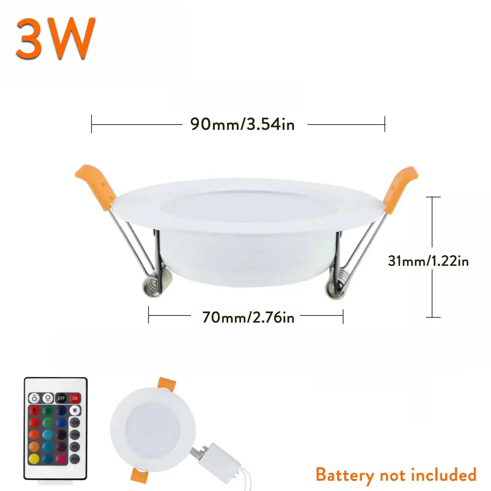 3W 5W 7W Downlight Okrągły panel RGB LED Ukryta wbudowana lampa sufitowa ze zdalnym sterowaniem AC 85-265V 220V 110V Szybka dostawa 6-8 dni