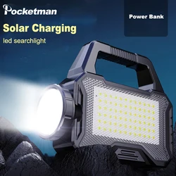 Powerful LED Searchlight Solar Charging LED+COB Work Light USB Rechargeable Flashlight Spotlight Torch Power Bank Function