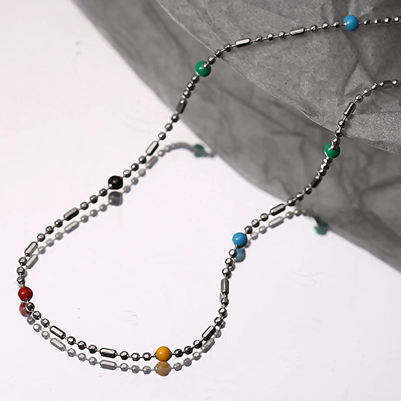 New 925 Sterling Silver Colorful Round Beads Necklace Delicate Charm Temperament Choker Birthday Gift for Women\'s Fine Jewelry