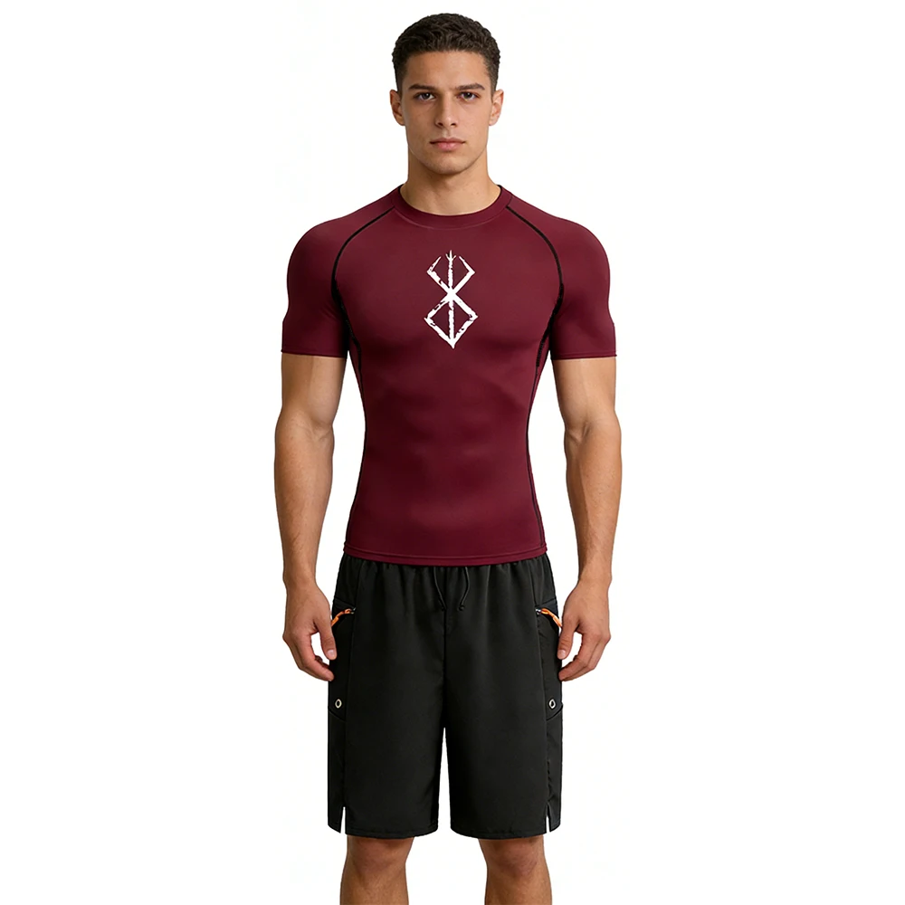 

Мужской летний быстросохнущий спортивный костюм для бега, короткая компрессионная футболка и шорты с карманами на молнии, абстрактный символический графический принт