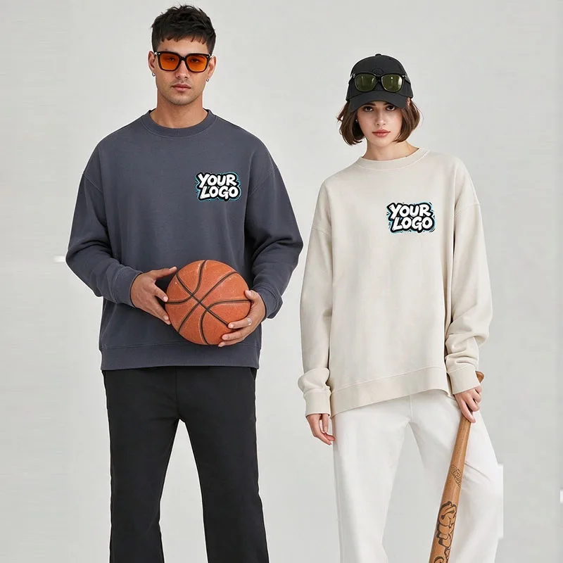 Custom Logo Autumn Unisex 100% Cotton Crew Neck Pullover Sweatshirt Relaxed Long Sleeve Basic Casual Sweat Top