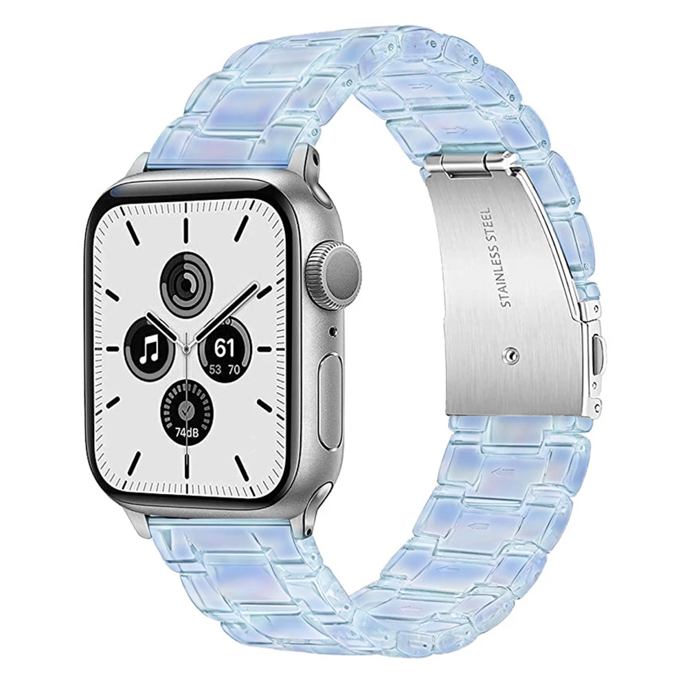 For apple watch 7 41mm 45mm band clear rainbow resin strap for iwatch se apple watch 6 5 4 40mm 44mm 3 38/42mm band transparent