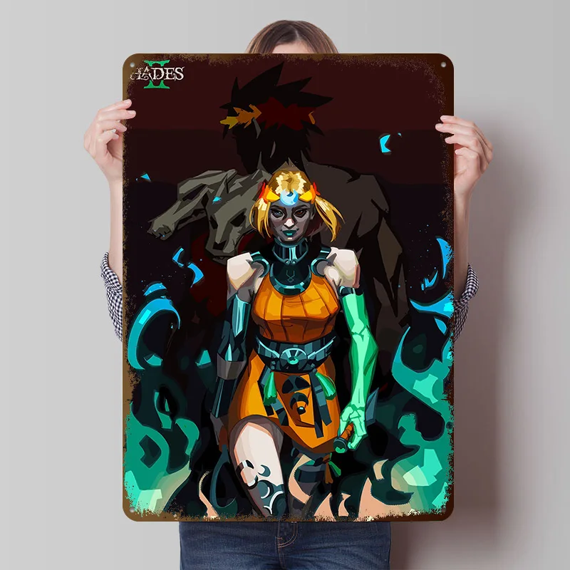 Hades 2 Character Portrait Printing Poster Customized Retro Wall Art Vintage Metal Signs for Gaming Room Decoration Garage House