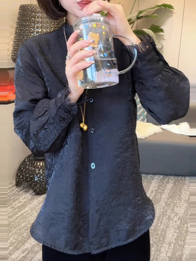 

Casual Chic Women's irt with Ruffle Collar Long Sve Breathable Comfortable Commute Sle Floral Print Loose Fit Autumn N...