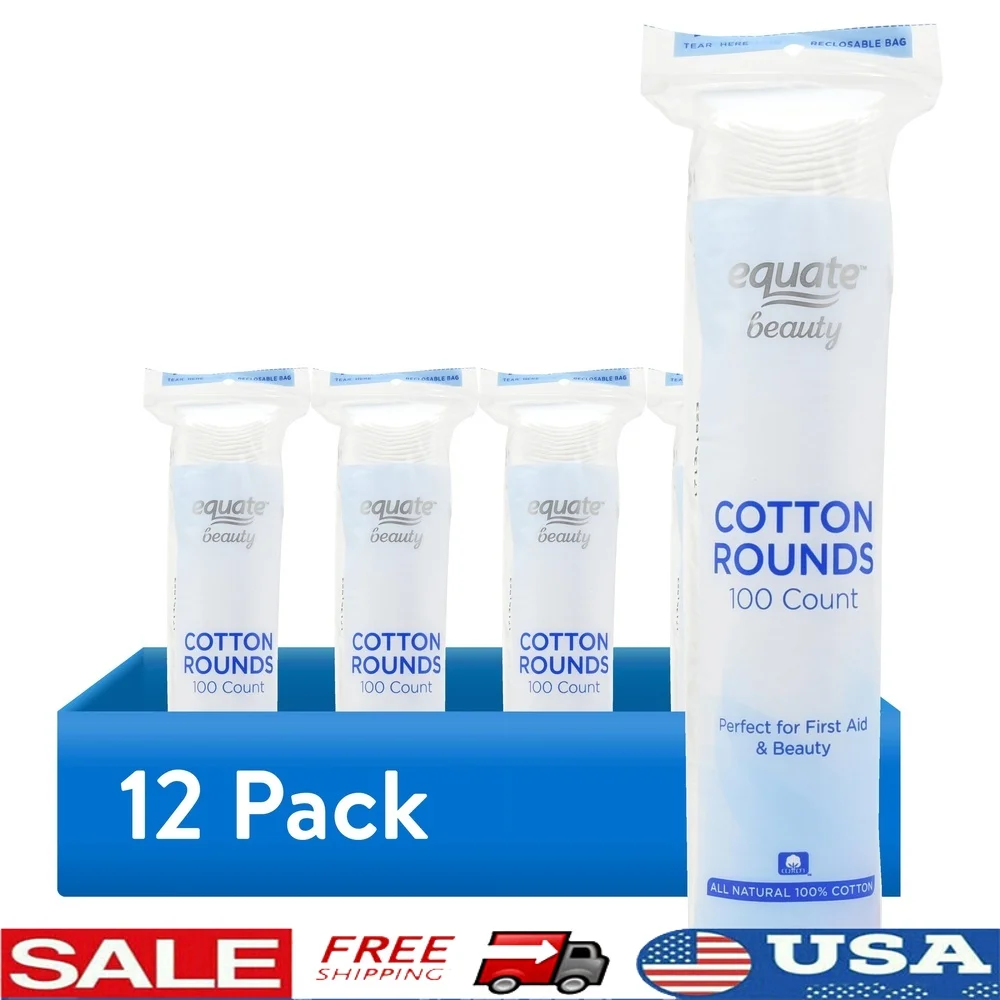 100 Count Cotton Rounds 12 Pack Soft Absorbent Pads Makeup Removal Skin Cleansing Baby Care Wound Treatment Cosmetic Use