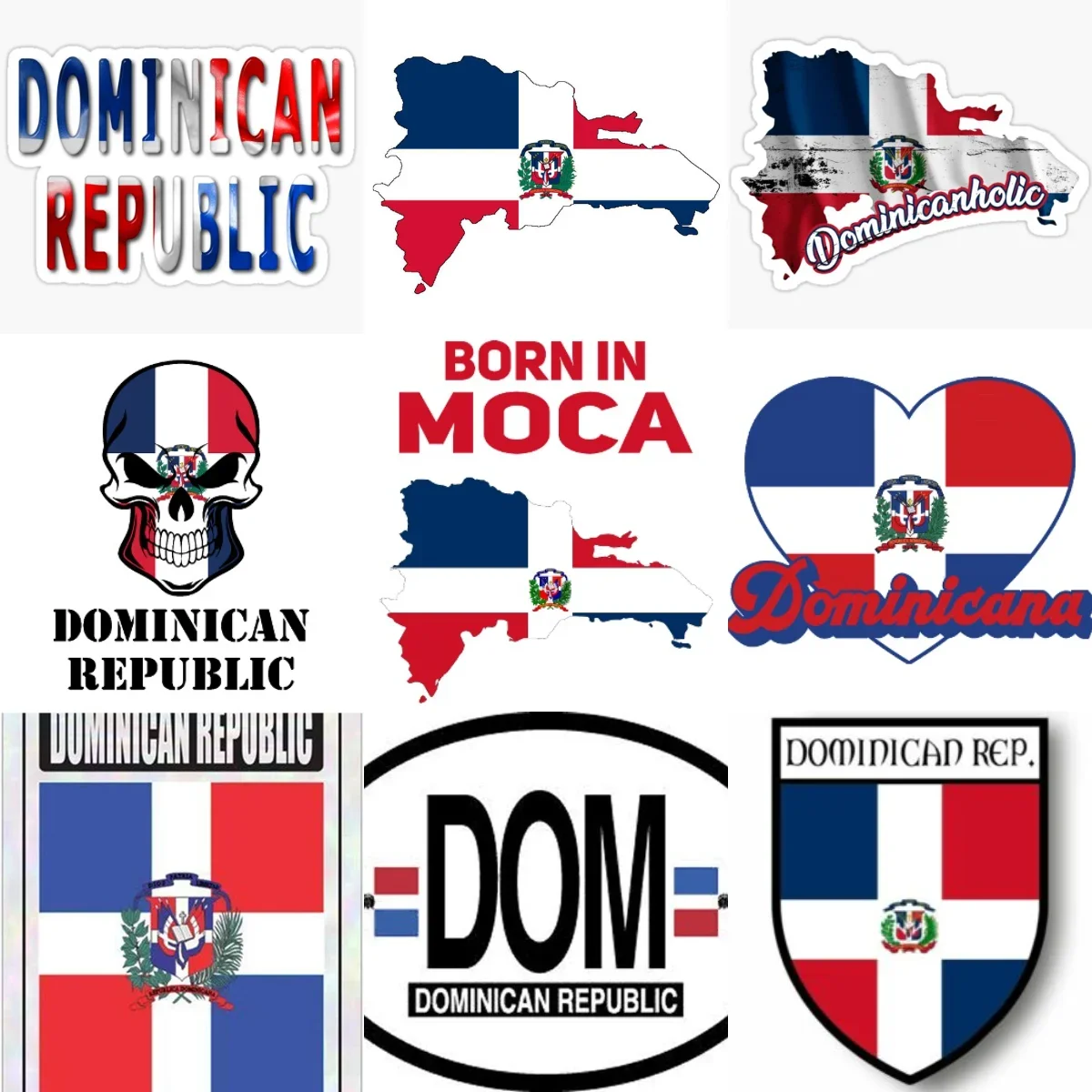 

DOM Dominican Flag Map Emblem Creative Waterproof Stickers for Car Bicycle Wall Motorcycle Helmet Window Decoration Accessories