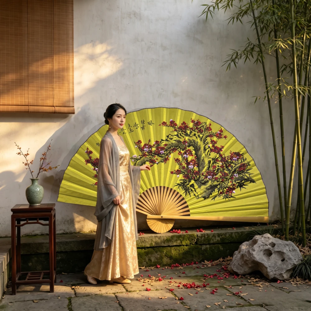 Giant Chinese Wall Fan 63 X 35.4 Inch, Extra Large Bamboo Folding Fan, Traditional Oriental Hanging Wall Decor for Living Room, Wedding Backdrop, Photography Prop, Asian Home Decoration