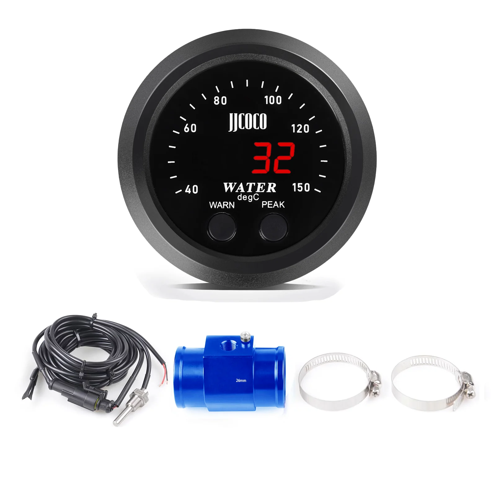 

52MM 12v Racing Car Ultra-thin Water Temperature Gauge 40-150C And Water Temp Joint Pipe Sensor Adapter 1/8NPT