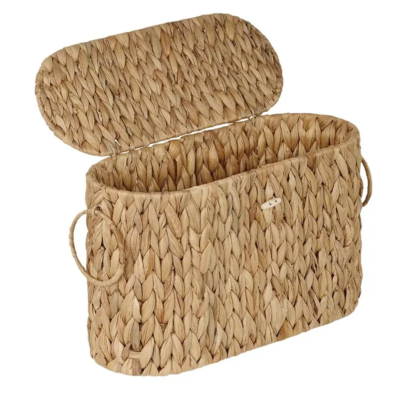 

PHFU-Holds 6 Rolls Water Hyacinth Slim Toilet Paper Holder With Lid, Toilet Paper Storage Basket