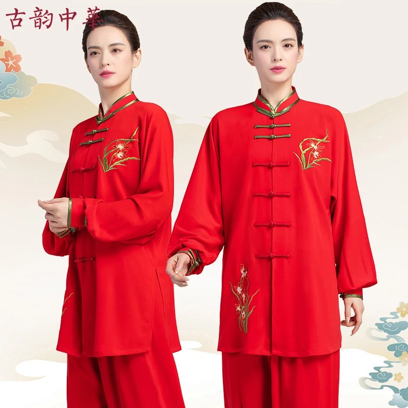 

Yongchun Taiji Martial Arts Tai Ji Suit Female Embroidery Chinese Red Shadowboxing Exercise Clothing Style Performance Wear