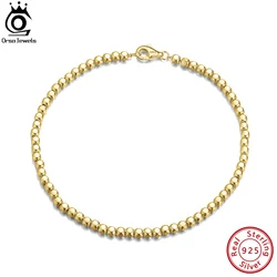ORSA JEWELS 925 Sterling Silver 2.5mm Organic Cube Bead Chain Bracelet Handmade 18K Gold Bracelets Jewelry for Women Men SB124