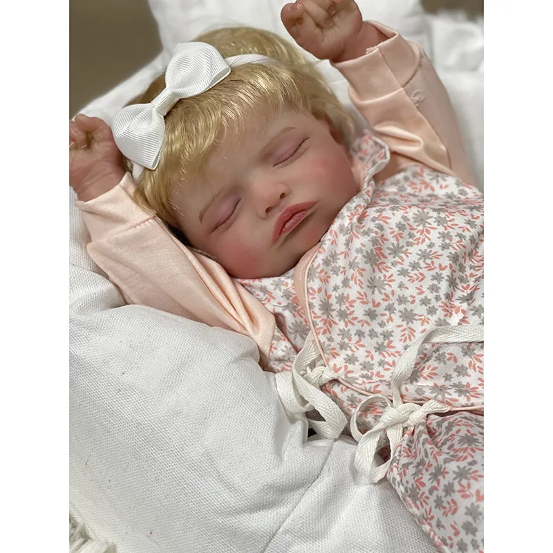 Rosalie aux cheveux blonds Reborn Sleeping Baby Butter Girl, Cuddle Baby, Réaliste, Peau peinte en 3D, Veines visibles, 45cm