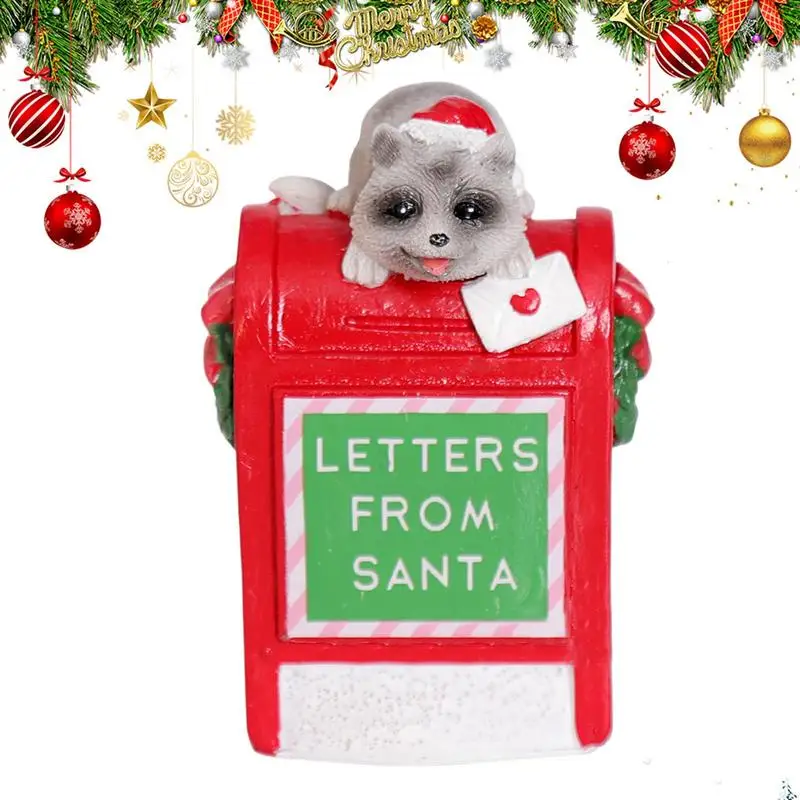 Letters To Santa Mailbox Christmas Resin Animal Statues Letters To Santa Ornaments Collectible Figurines Christmas Village