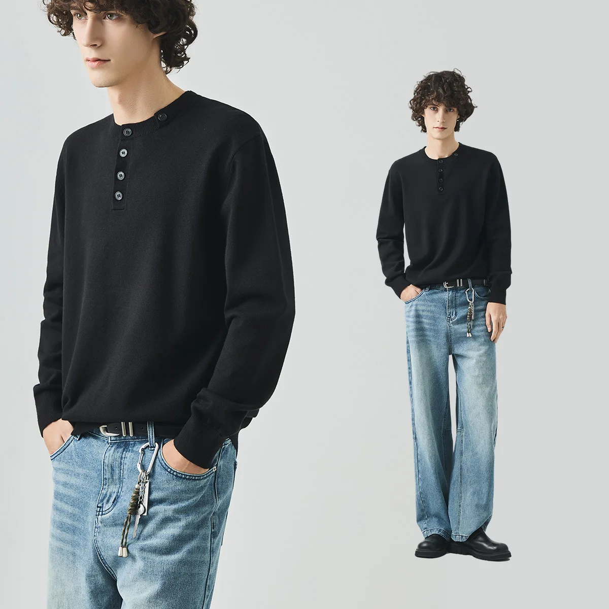 Heren herfsttrui half open henley-kraag minimalistische casual binnenkleding gebreide top