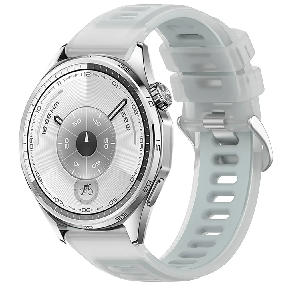 สายนาฬิกาซิลิโคนกีฬาแบบกึ่งโปร่งแสงสำหรับนาฬิกาหัวเว่ย วอทช์ จีที 6/จีที 5/4/3 46 มม. จีที 6/จีที 5 โปร 46 มม. สายรัดข้อมือแบบปรับได้สองสี