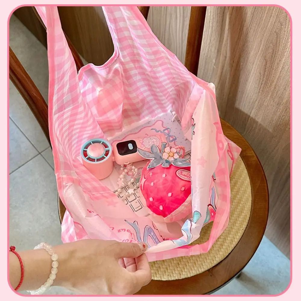 Kawaii Foldable Keychain Bag Fruit Shape Sweet Girls Cartoon Shopping Bag Pendant Strawberry Large Capacity