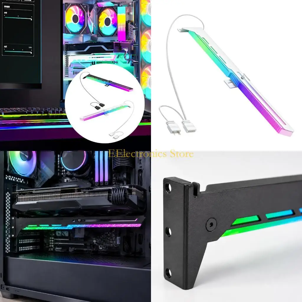 B03C Synchronized ARGB GPU Card Holder with Metal Construction, Sliding Support Position, and Male and Female 5V 3-Pin Plugs