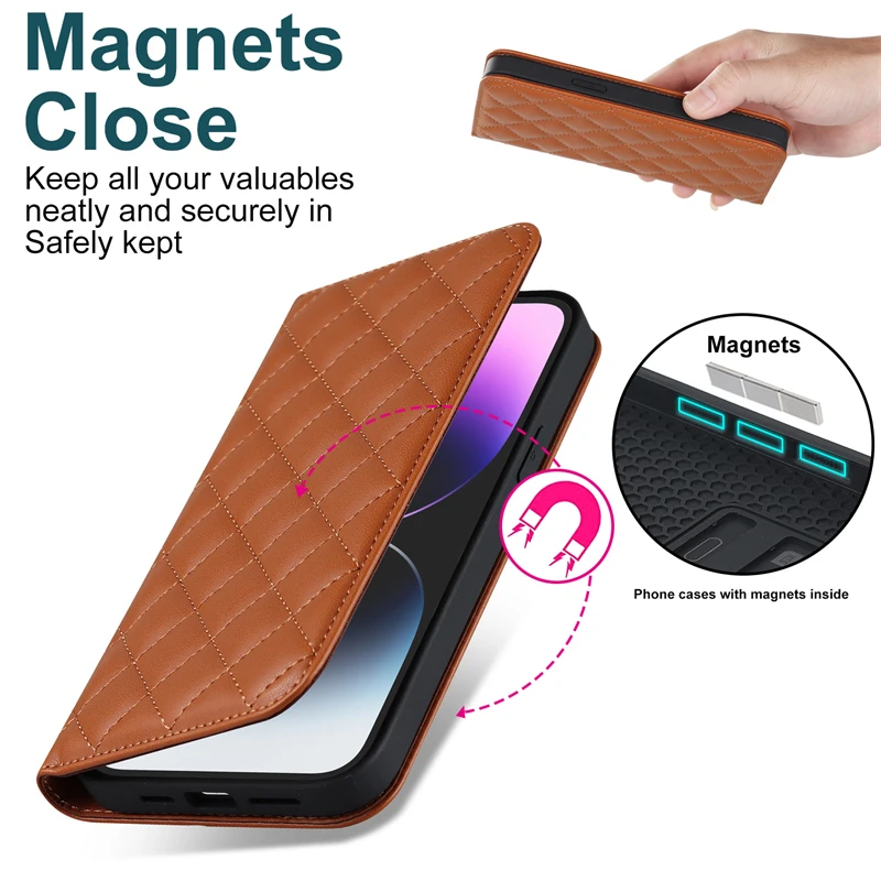 

MagSafe Wireless Charging Case for iPhone 14 12 13 15 16 17 Pro Max Plus Leather Wallet Card Bag Slots Holder Flip Cover