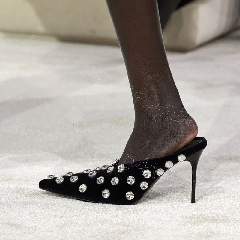 

Crystal Design Black Pointed Toe Runway Slippers Slip On Women Shoes Thin High Heels Party Feast Dating 2025 Zapatos Para Mujere