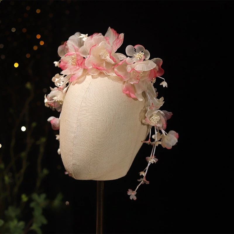 

Новая заколка для волос Mori, свадебный головной убор, свадебные аксессуары для волос, невеста, принцесса, розовая имитация цветов лилии, атмосфера