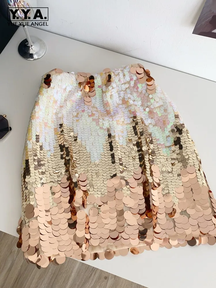 Ladies Summer High Waist Gradient Sequined Skirt Fashion Design Performance Nightclub Shiny Slim Fit Sexy Women A Line Skirts