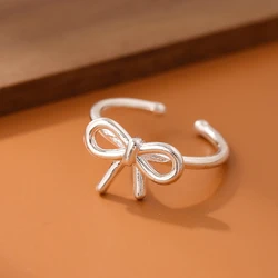 New Simple Element 925 Sterling Silver Jewelry Bow Female Wholesale Hot Popular Beautiful Opening Rings     R205