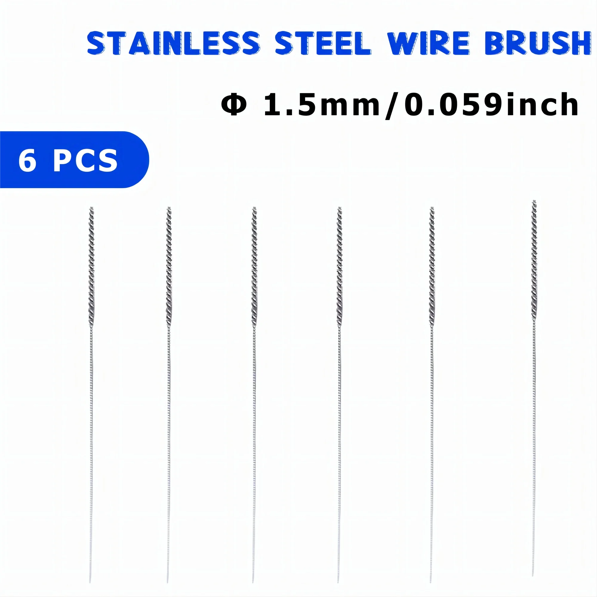 6PCS 1.5MM Stainless Steel Wire Tube Brush Handheld Mini Hole Small Bore Metal Cleaning Deburring Polishing Dirt Rust Removing