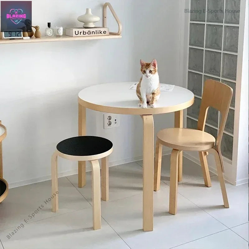 

Premium Nordic Round Dining Table Classic Solid Wood White Simple Round Table Net Red Artek Desk Long - Lasting