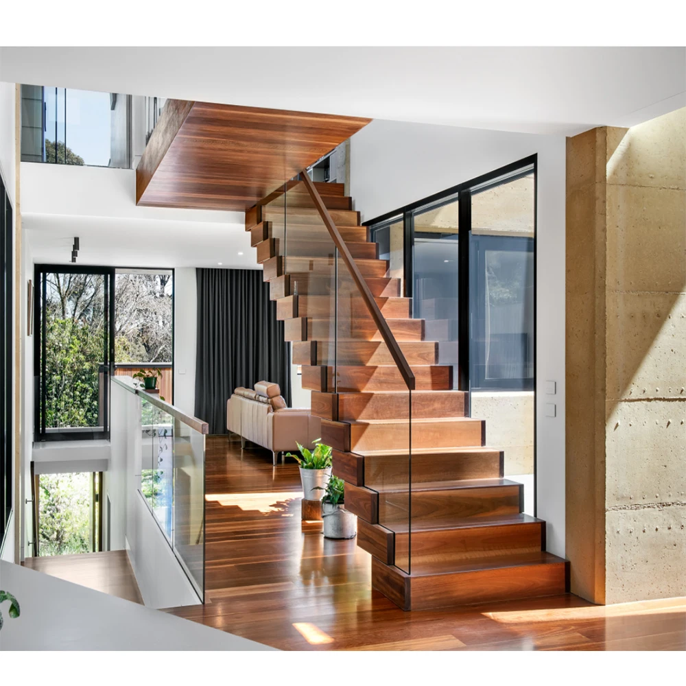 Customization Indoor Steel White Oak Wood Treads Steps Mono Stringer Stairs for Second Floor