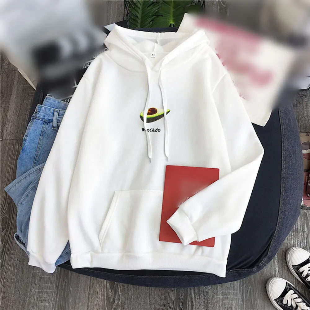

Loose fit avocado green printed fleece hooded jacket suitable for women spring summer autumn winter daily and holiday use