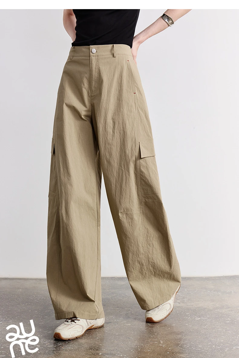 TOYOUTH Women's High Waist Wide Leg Banana Pants 2026 Summer New Multi Pocket Casual Trousers, Breathable Linen Blend