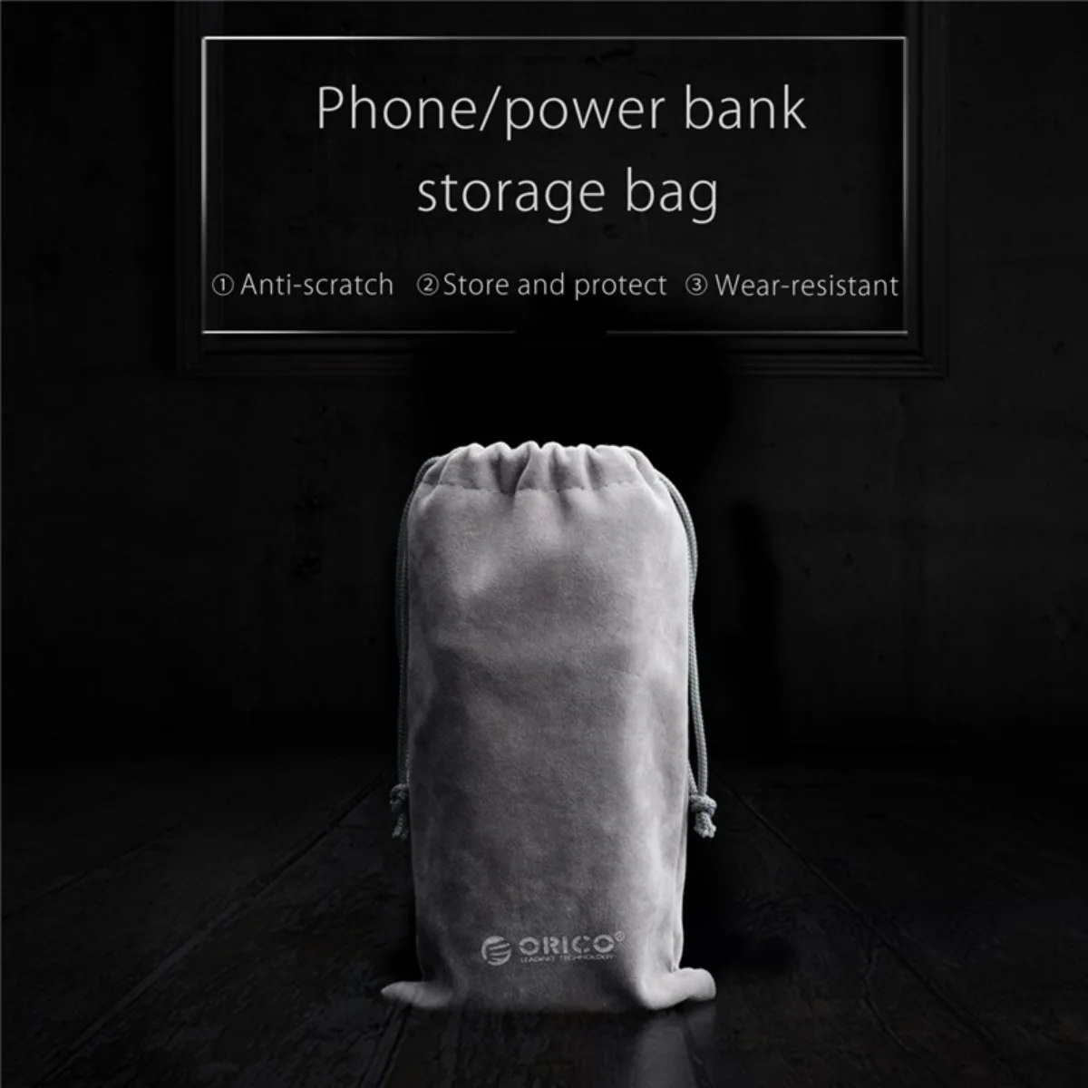 ORICO SA1810 Phone Storage Velvet Bag Storage for USB Charger/USB Cable/Power Bank/Phone Gray Color  180*100mm