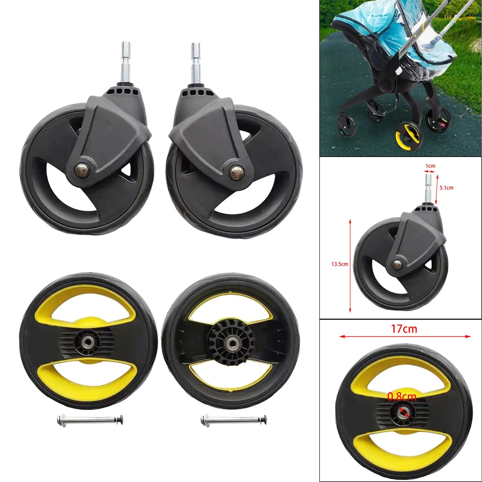 Trolley Wheel 2x Pram Durable Accessories 13.5cm Dia Replacement Swivel Wheel