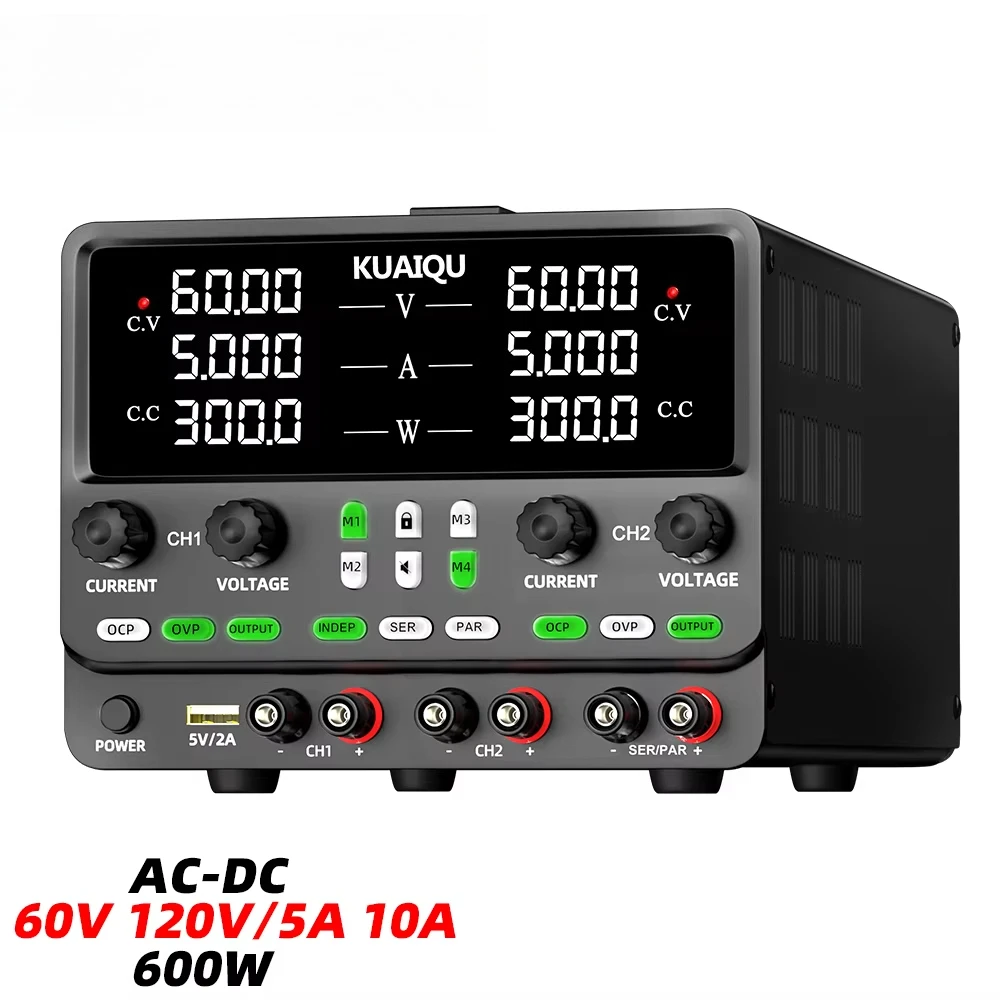SPPS605-2KD 600W Dual Channel DC Power Supply 0-60V/5A*2 & 60V/10A or 120V/5A One-Key Series/Parallel for Lab/Motor Test