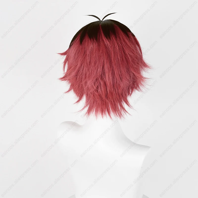 Anime Grik Cosplay Pruik 30Cm Oranje Rood Gemengd Zwart Bruin Korte Pruiken Hittebestendig Synthetisch Haar