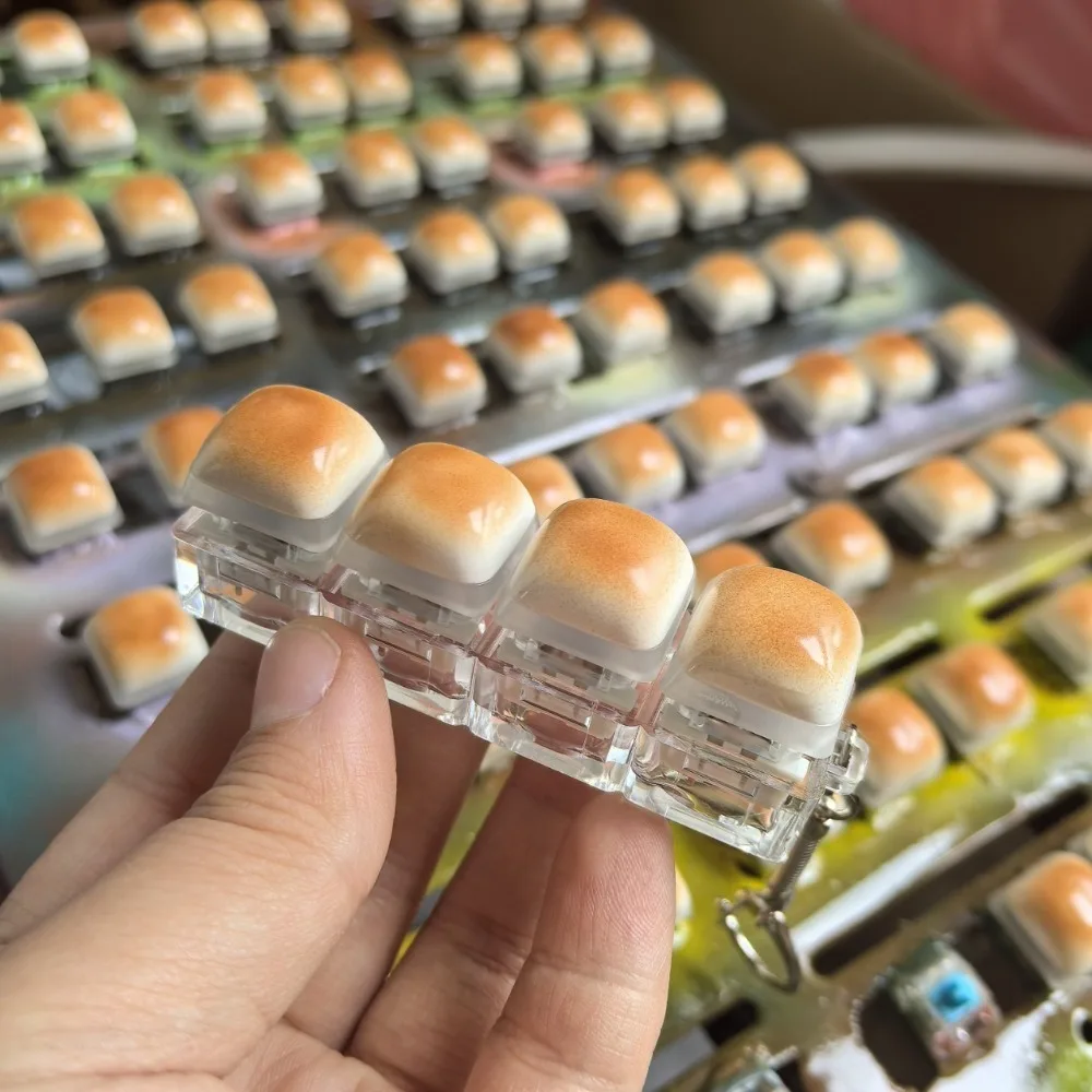 Llavero con diseño de pan de caramelo, botón de llave DIY, botón de teclado, llavero, pase el tiempo, pellizco, juguete para apretar para adultos