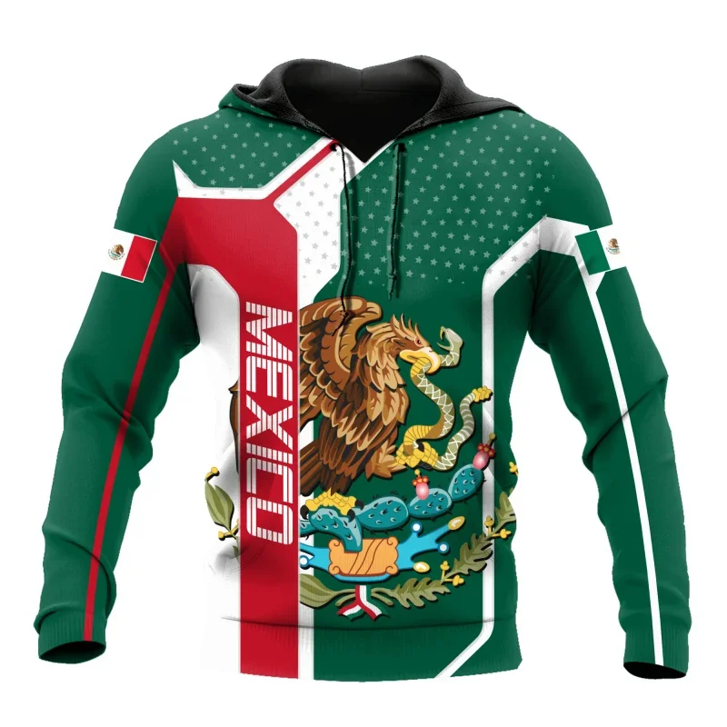 Moletom com bandeira nacional masculina estampado em 3D, padrão águia mexicana, streetwear casual, pulôveres extragrandes, emblema, tendência da moda