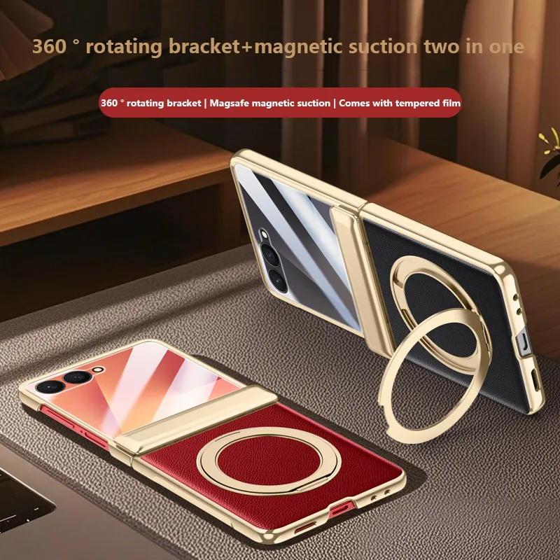 

360 ° Rotation Bracket Case For Samsung Galaxy Z Flip 7 Flip7 5G Magnetic Folding Hinge Protective Cover With Tempered Film
