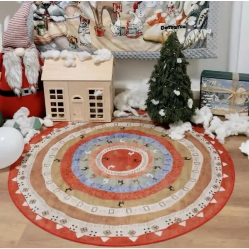 Round Rug with Nordic Ethnic Design – Cozy Christmas & New Year Decor for Living Room Bedroom Hanging Chair