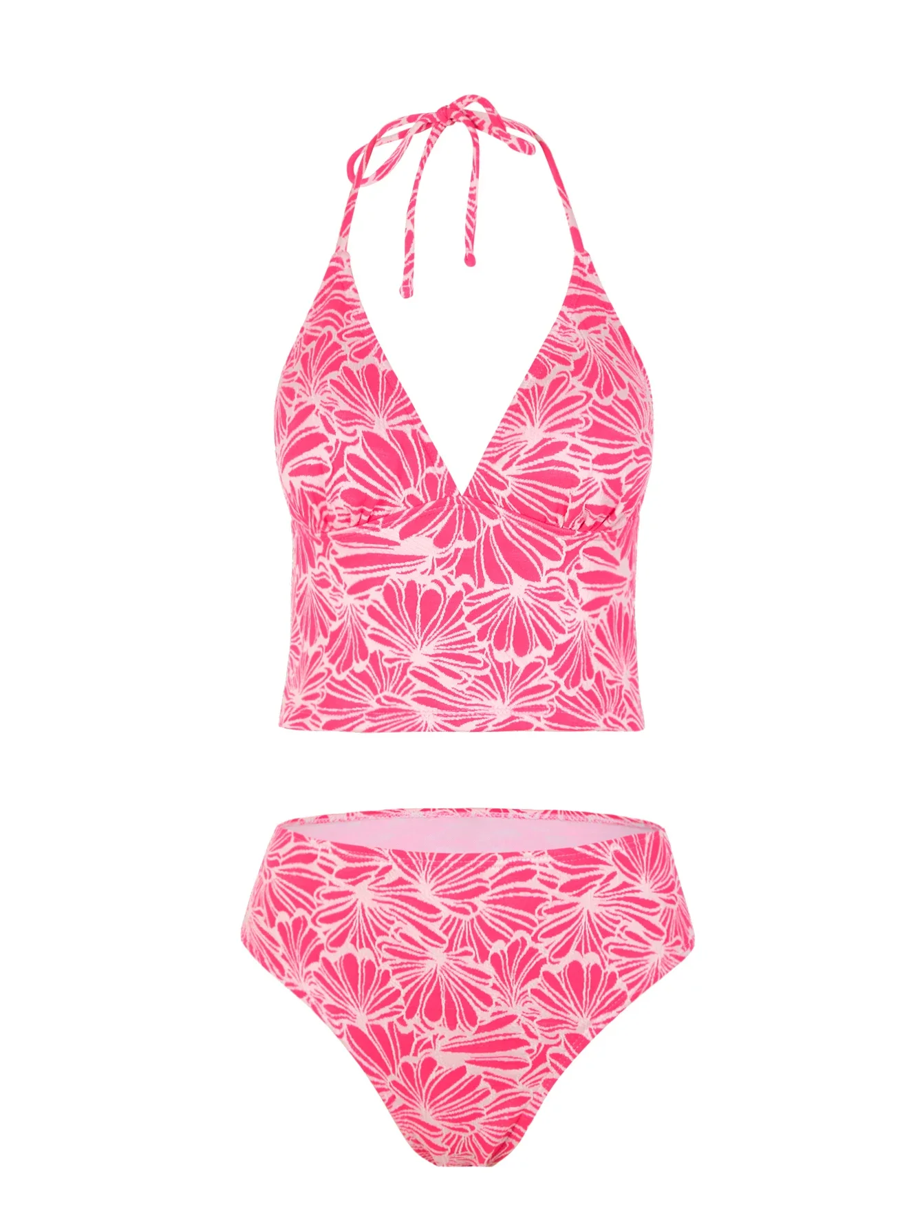 2025 Maiôs tankini femininos com decote em V e controle de barriga Biquíni Maiôs com estampa floral de 2 peças