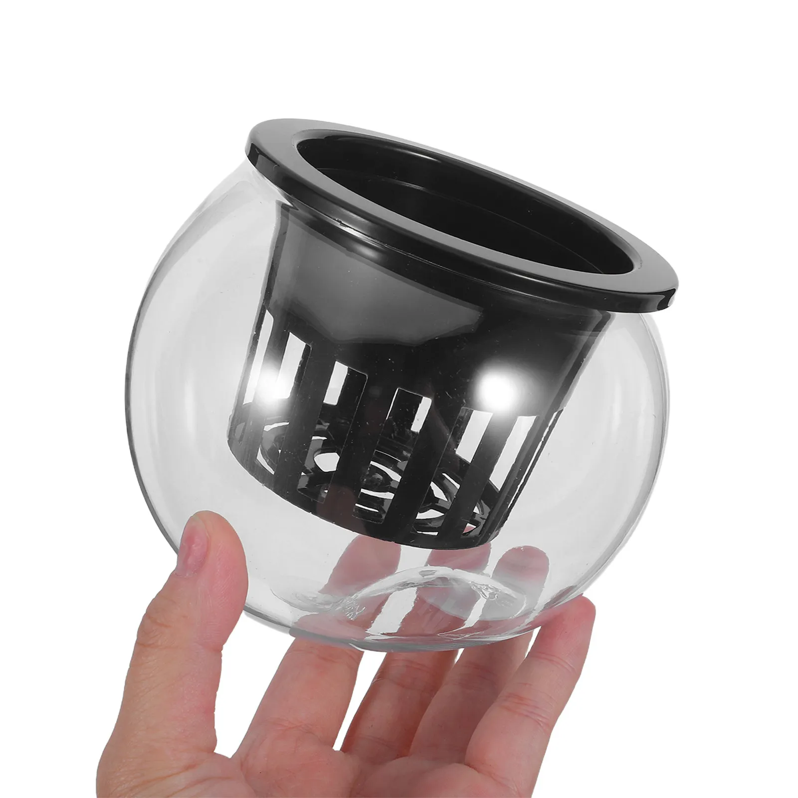 Hydroponic Fish Bowls for Indoor Gardeners to Quickly Check Roots, 2 Plastic Stations with Black Net Cups for Fish and Plants
