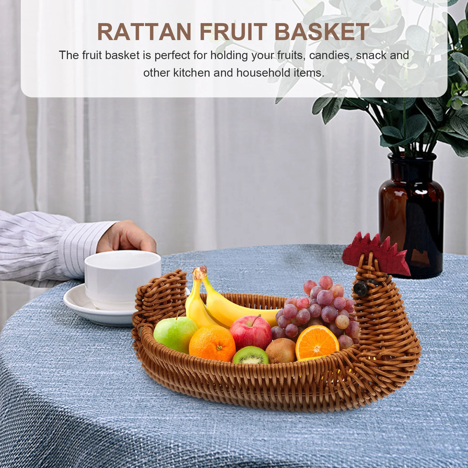 Rattan Woven Fruit Basket Cute Chicken Shaped Fruit Bread Basket Snack Tray Food Serving Basket Easter Egg Hunting Game